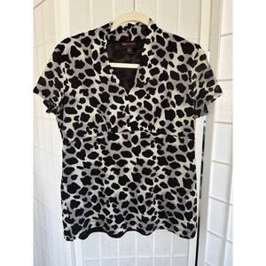Dana Buchman Animal‎ Print Black Beige Lined Short Sleeve Top Blouse Size Large